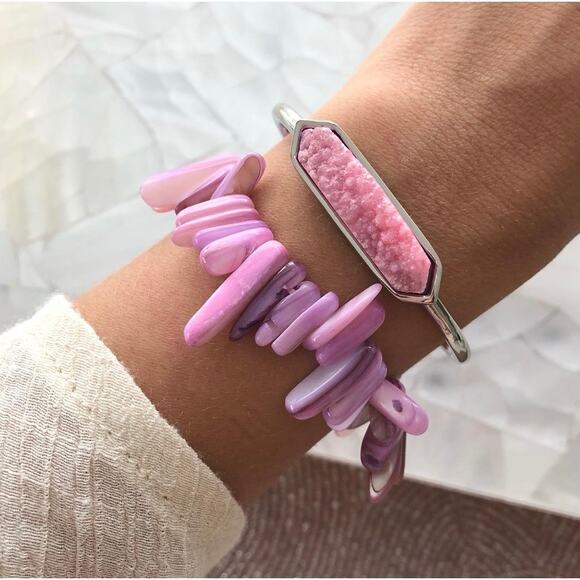 NWT$65 MSRP Kinsley Armelle Blush Quartz Silver Ion Plated Stainless Bangle - Picture 1 of 2